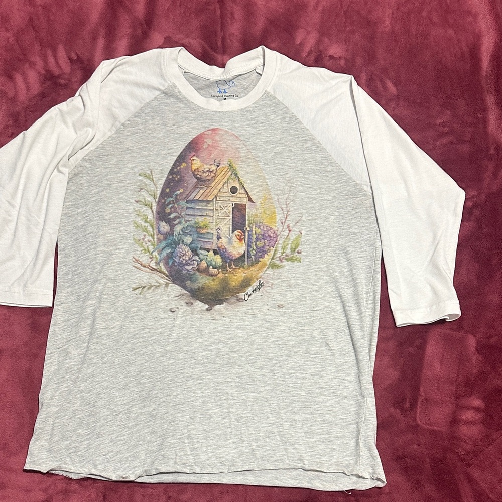 Women’s Med super soft Gray and White Sublimation Graphic Raglan Tee